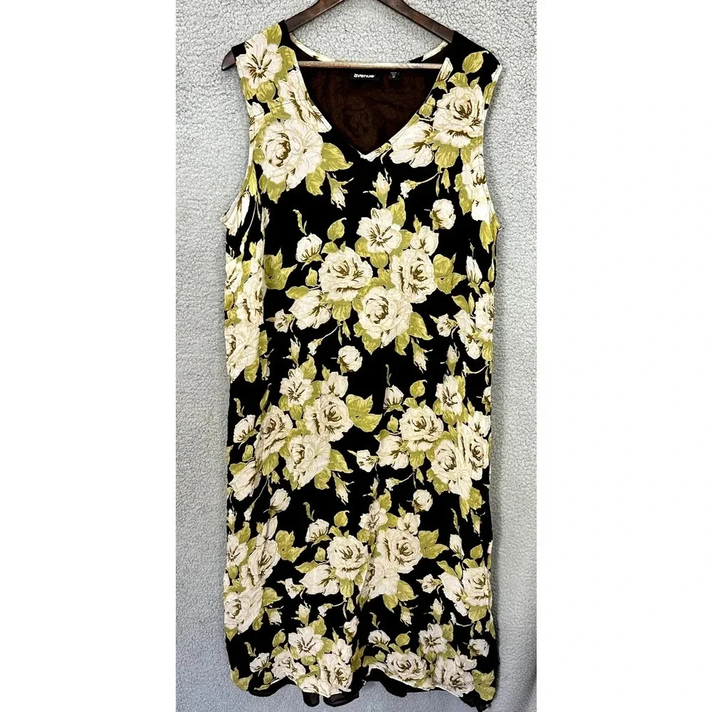 Avenue Floral Midi Dress Womens 20 Black Sleeveless Dark Cottage Garden Party